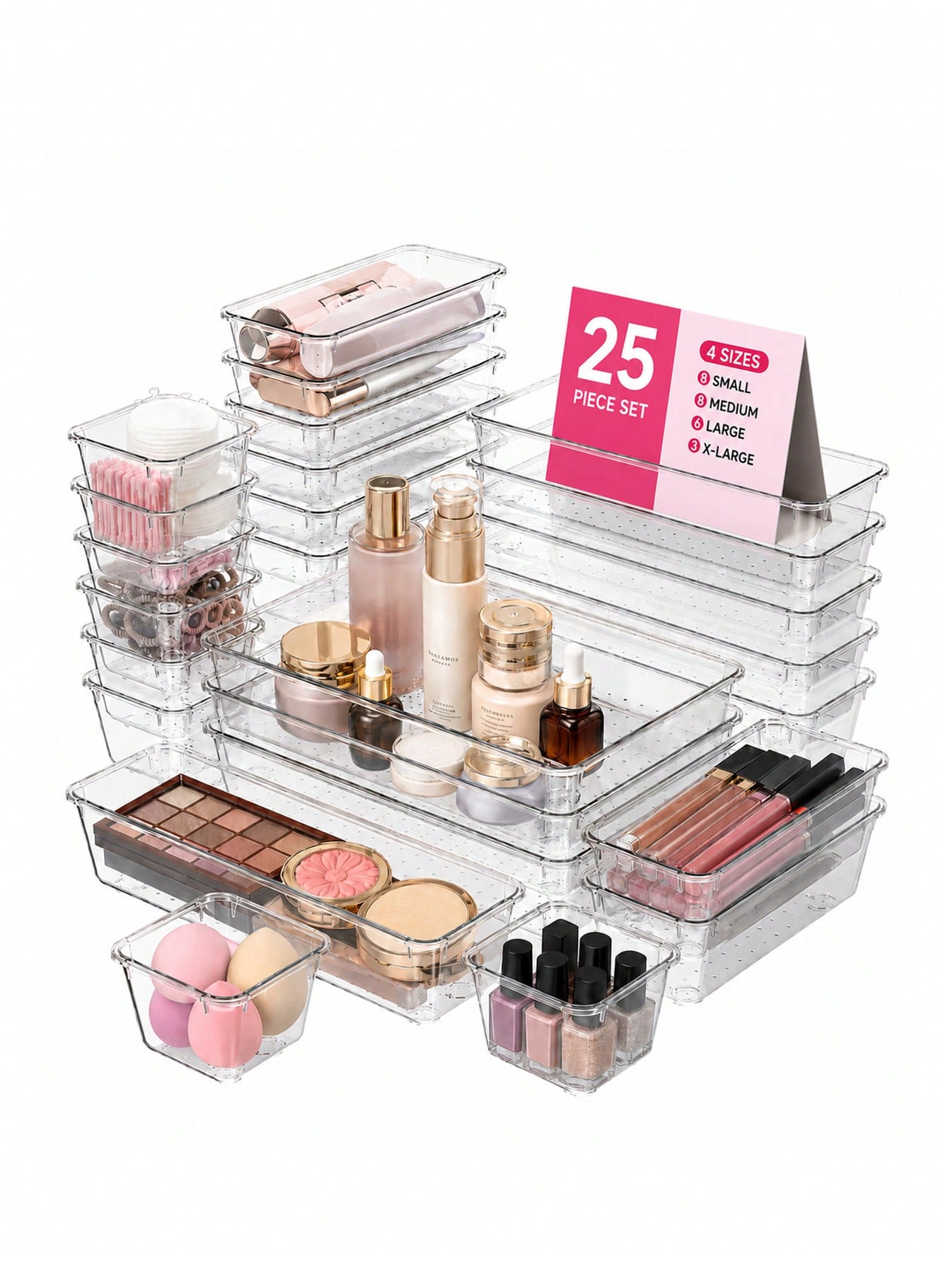 Office Drawer Organizer - 13/25/44 adet Şeffaf Plastik Çekmece Düzenleyici