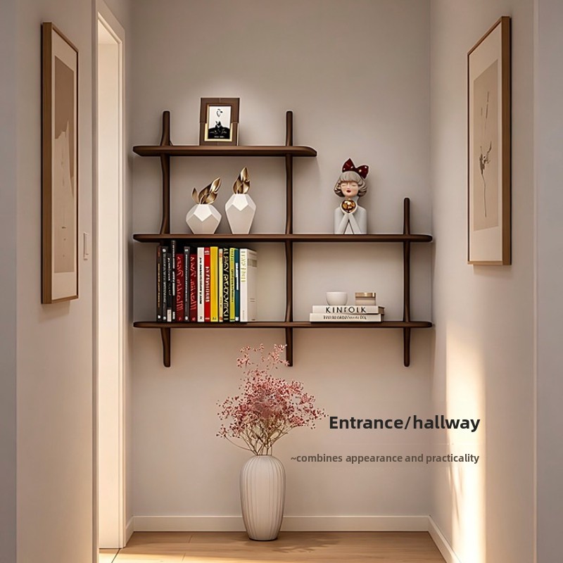Bookcase Wood Shelf - Masif ahşap duvara monte raf basit