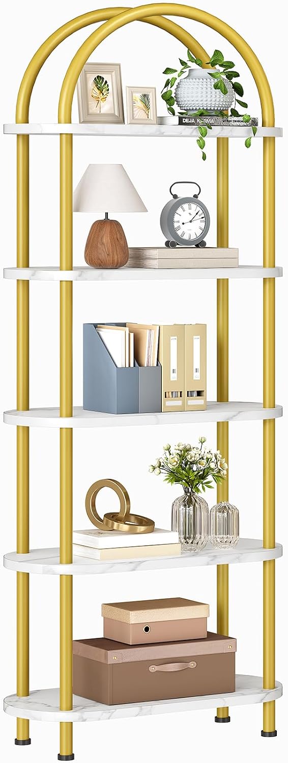 Bookcase Wood Shelf - HOOBRO 5 Katmanlı Açık Kitaplık, Endüstriyel