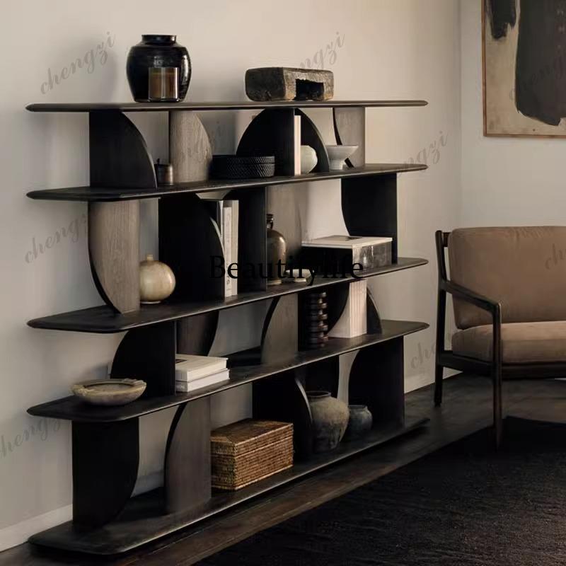 Bookcase Wood Shelf - Masif ahşap kitaplık, siyah yerden tavana
