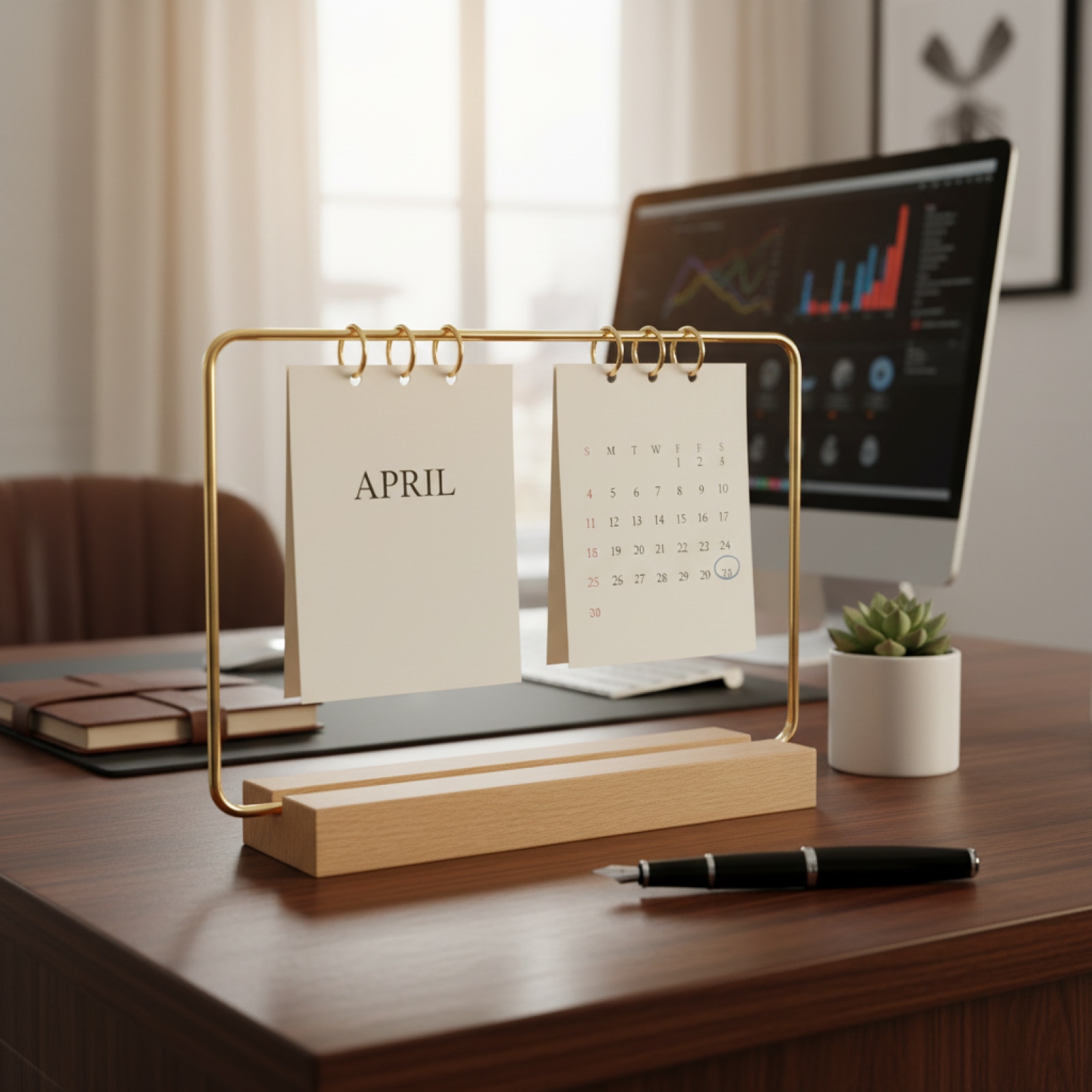 Home Office Gadgets - Ahşap Tabanlı Takvim Standı Sağlam Yapılı
