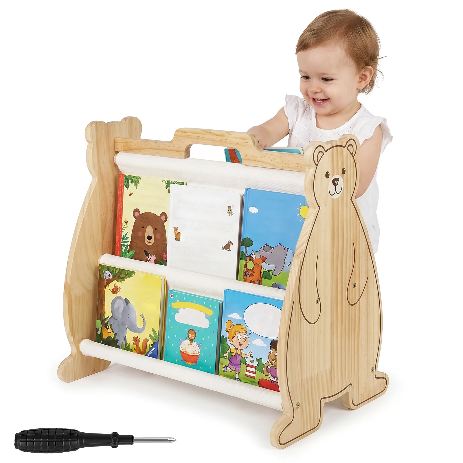 Bookcase Wood Shelf - Çocuk Kitaplık Teşhir Ünitesi Çift Taraflı