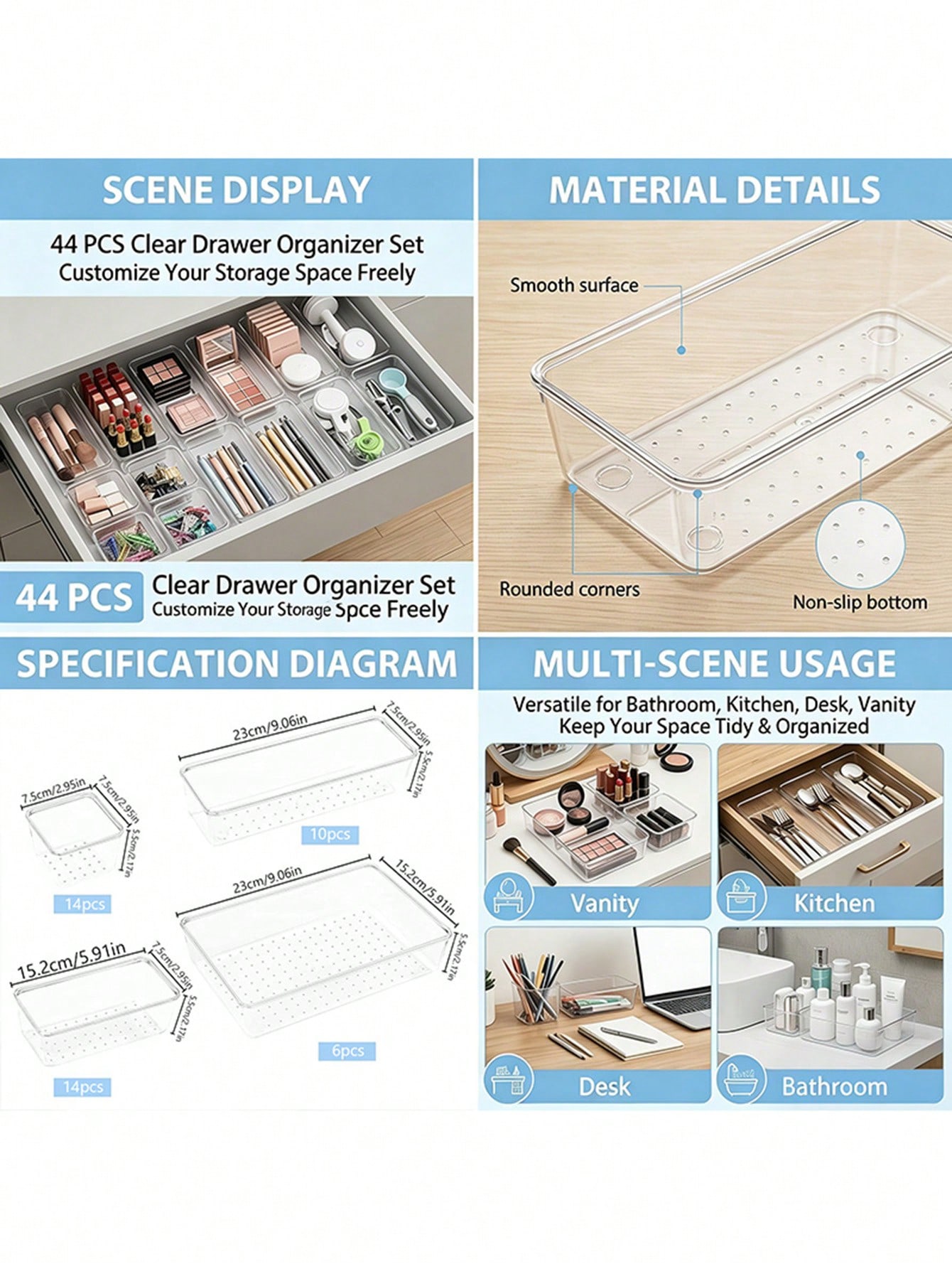 13/25/44 adet Şeffaf Plastik Ç - Office Drawer Organizer incelemesi ve fiyatı