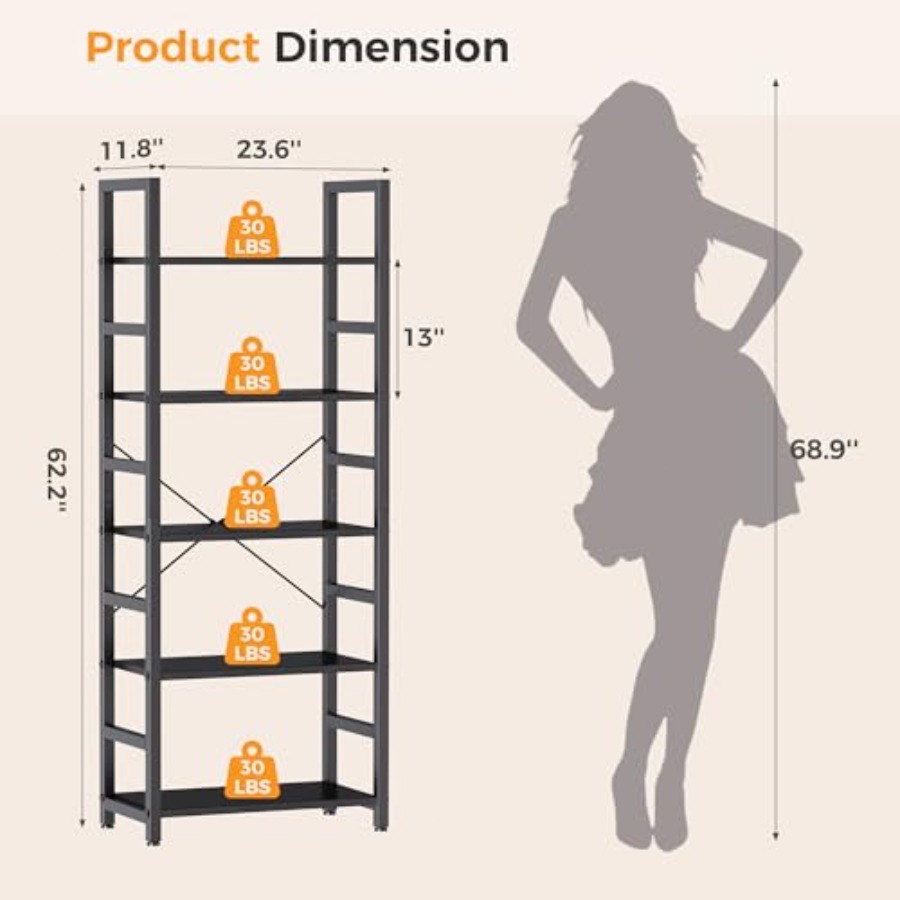 5 Katlı Kitaplık, Modern Uzun  - Bookcase Wood Shelf incelemesi ve fiyatı