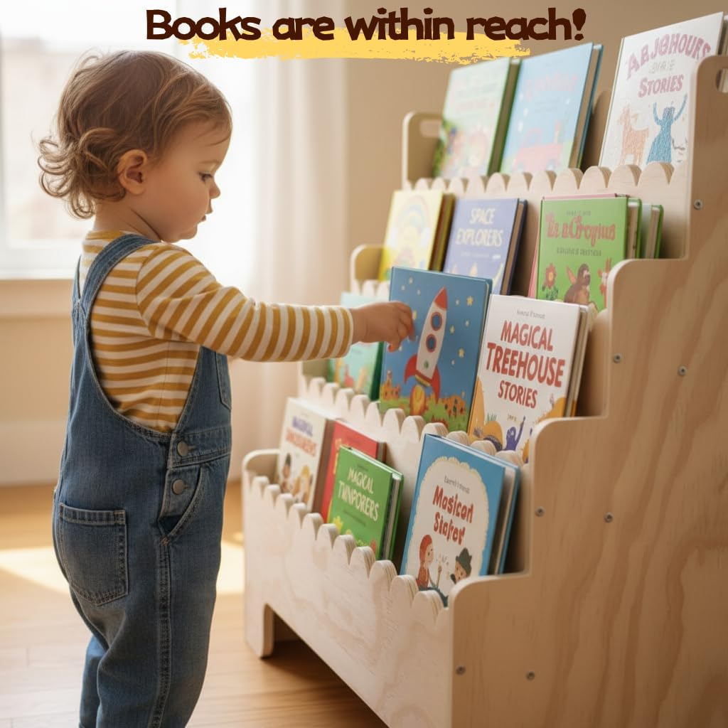 Çocuk Kitaplığı 4 Katlı, Doğal - Bookcase Wood Shelf incelemesi ve fiyatı