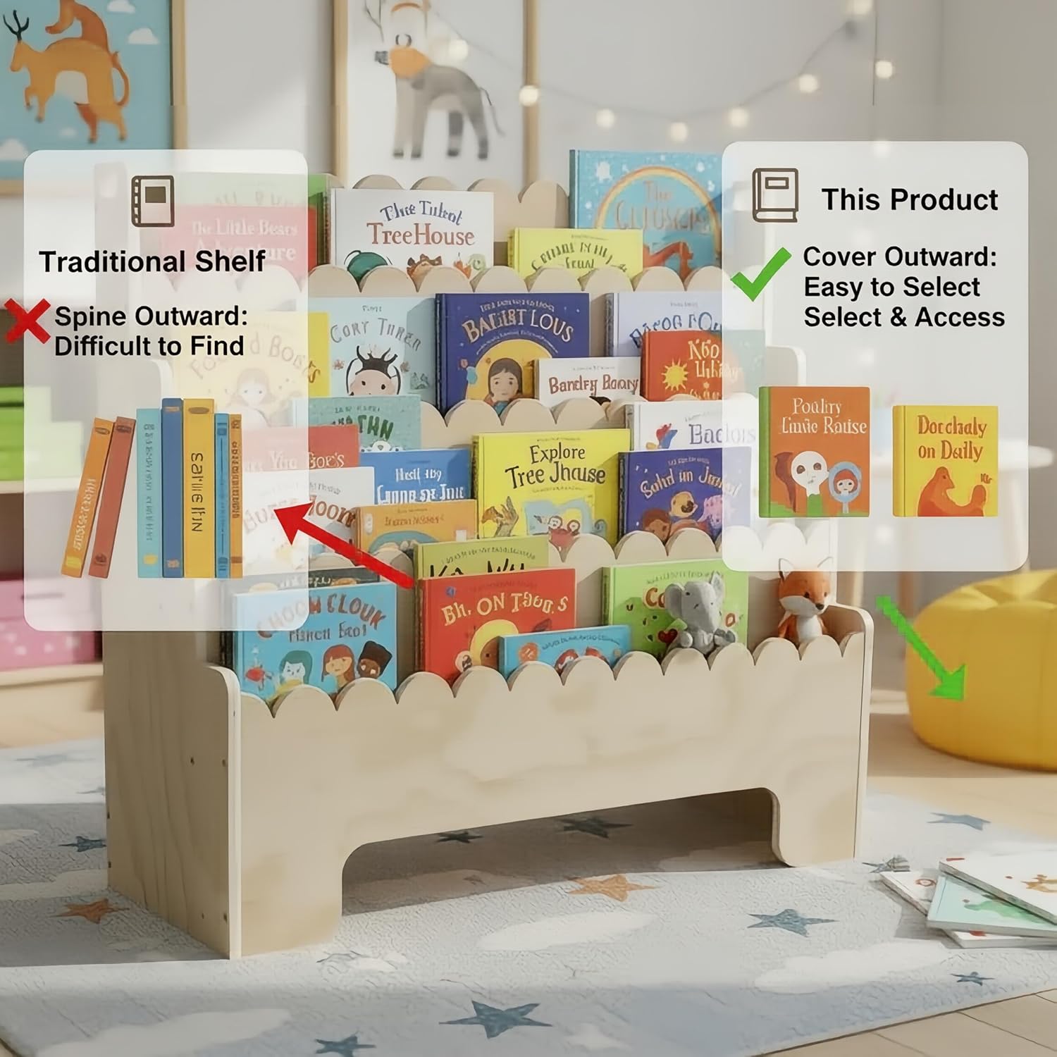Çocuk Kitaplığı 4 Katlı, Doğal - Bookcase Wood Shelf incelemesi ve fiyatı